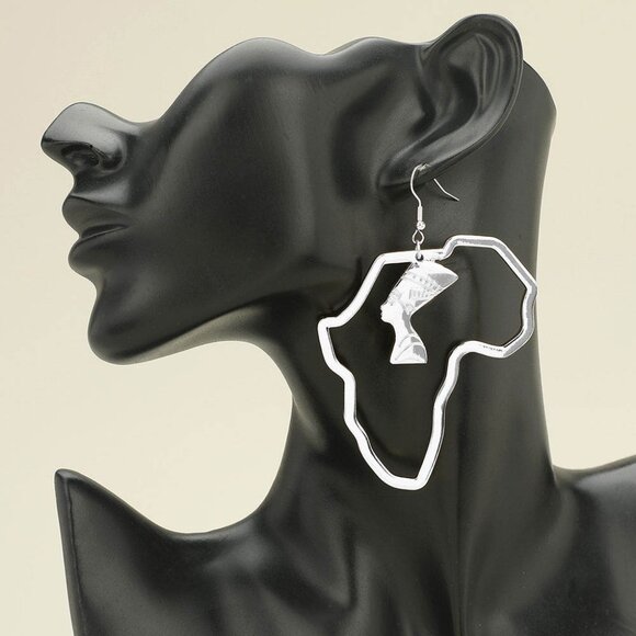 Oversized Africa Map Queen Silhouette Drop Dangle Earrings - Picture 3 of 3